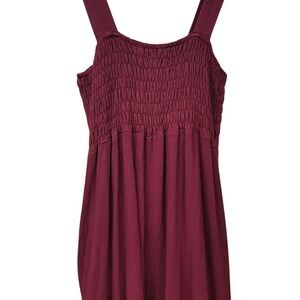 Earthbound Trading Co Burgundy Smocked Sleeveless Romper‎ Pockets Wide Leg Sz M